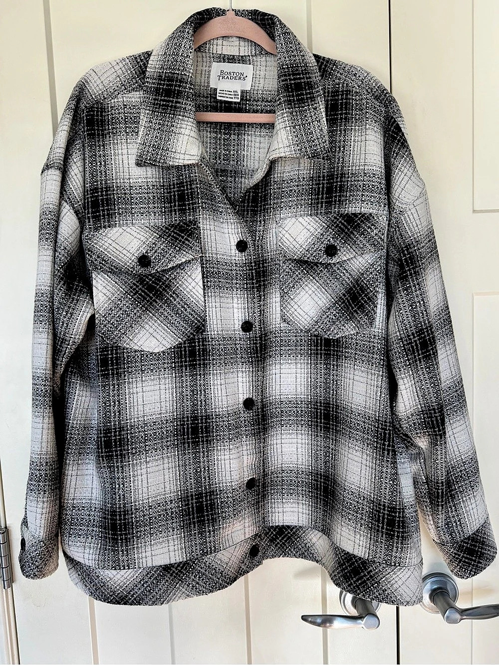 Boston Traders Plaid Shirt Jacket in Black & White XXL Like New
